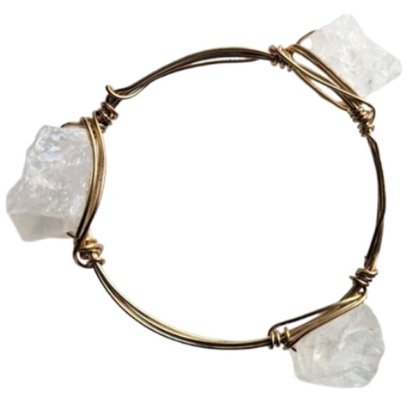 HAND CRAFTED Wire Wrapped Raw Crystal Quartz Nugget Bangle Bracelet - Picture 3 of 7